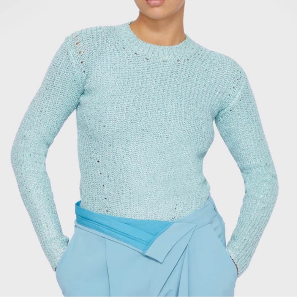Jonathan Siimkhai Fonda Crystal Knit Seafoam Sweater NWT